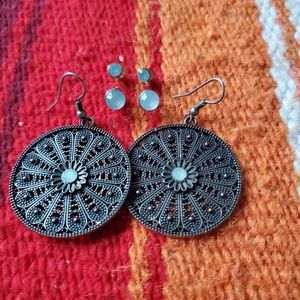"Antique silver" mandala French hook earrings